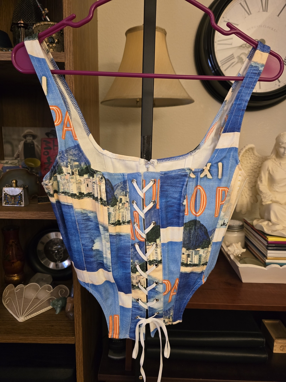 White Fox Good News Bustier Sao Paulo Corset Ribbed Top Blue White‎ Medium NEW - Picture 2 of 6